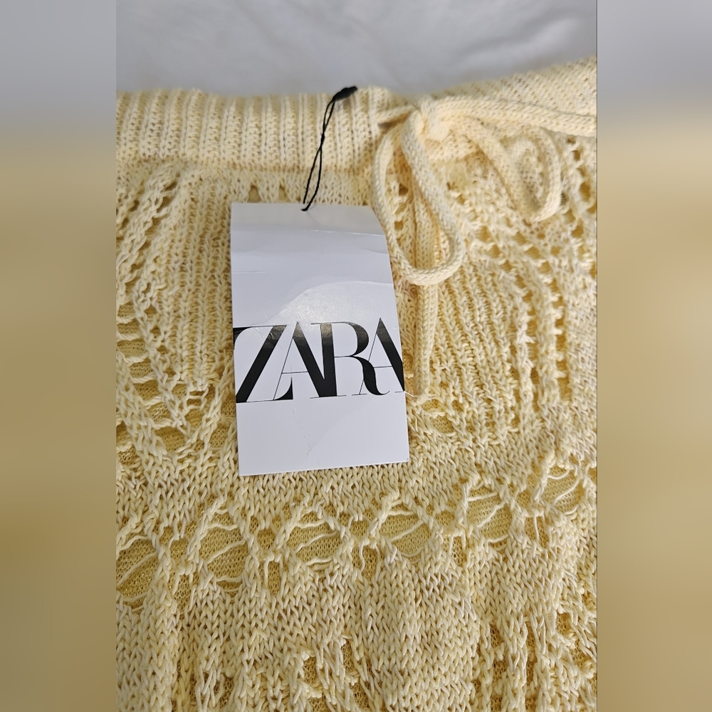 Zara Pale Yellow Crochet Knit Maxi Skirt Boho High Waisted Cream NWT Large - Picture 7 of 12